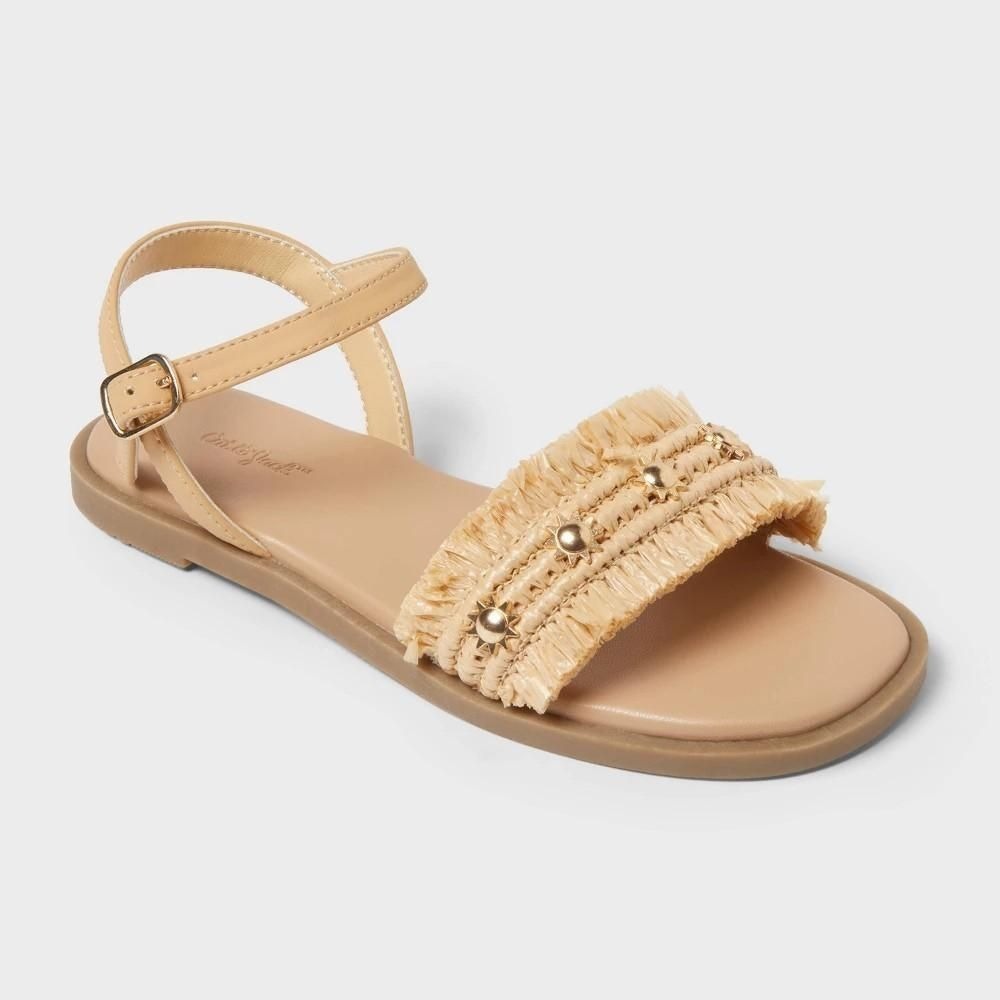 Cat & Jack Girls Starling Casual Sandals Tan Studded Fringe Size 6Y W8